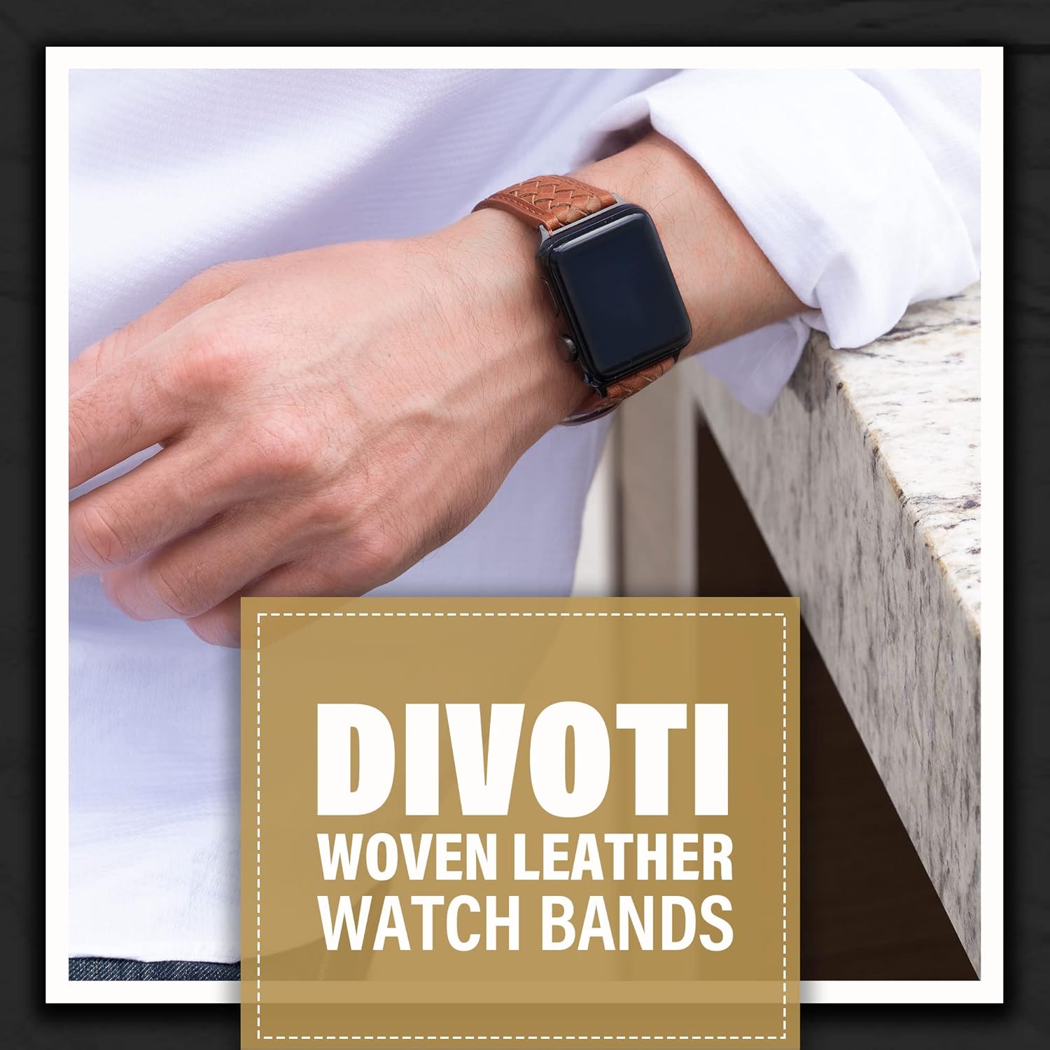 Divoti Woven Leather Watch Bands for Watch | Leather Watch Strap for all Series Apple Watch - 45/44/42-MM or 41/40/38-MM | Stainless Steel Tang Buckle Clasp | Adjustable, Hypoallergenic
