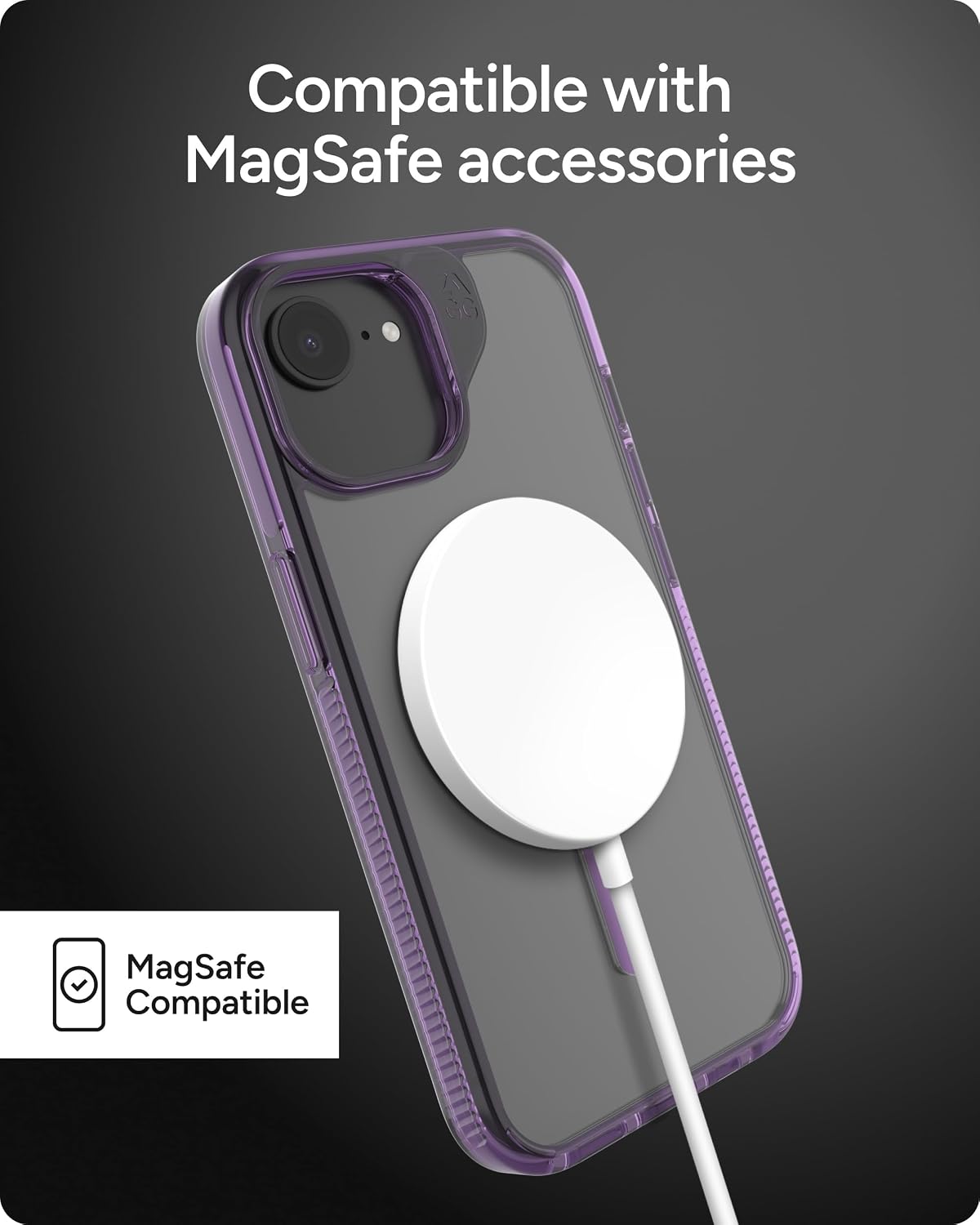 ZAGG Santa Cruz Snap Case for iPhone 17e/ 16e/ 15/14/ 13-13ft Drop Protection, Wireless Charging Compatible, Graphene Strength, 70% Recycled Material, Anti-Scratch, Clear, Hyacinth Purple