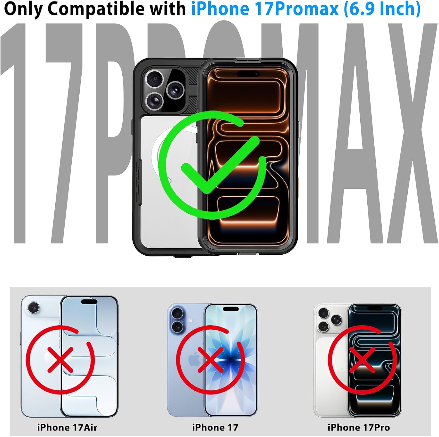 for Waterproof iPhone Case Compatible with iPhone 17 Pro Max, IP68 Waterproof Shockproof Dust-Proof Phone Case with Built in Screen Protector, Full Body Protective Case (Black, 17 Pro Max) - Image 7