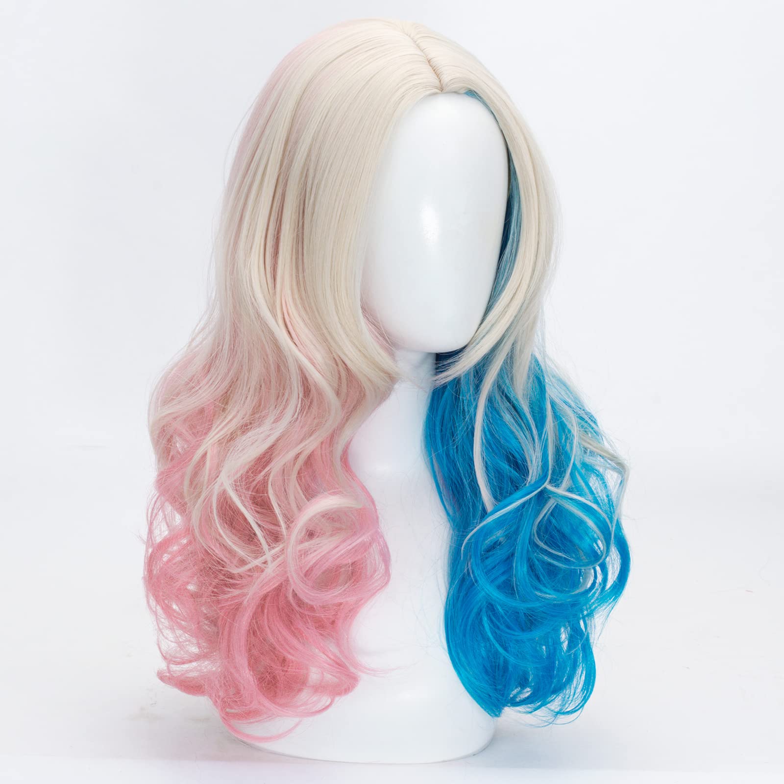 Pink blue long curly wig KF81672