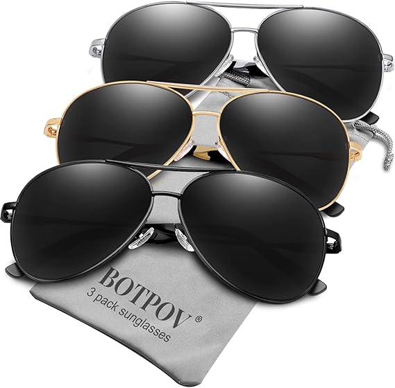 BOTPOV Aviator Sunglasses for Men Women Polarized UV400 Protection Mirrored Lens Metal Frame with Spring Hinges...