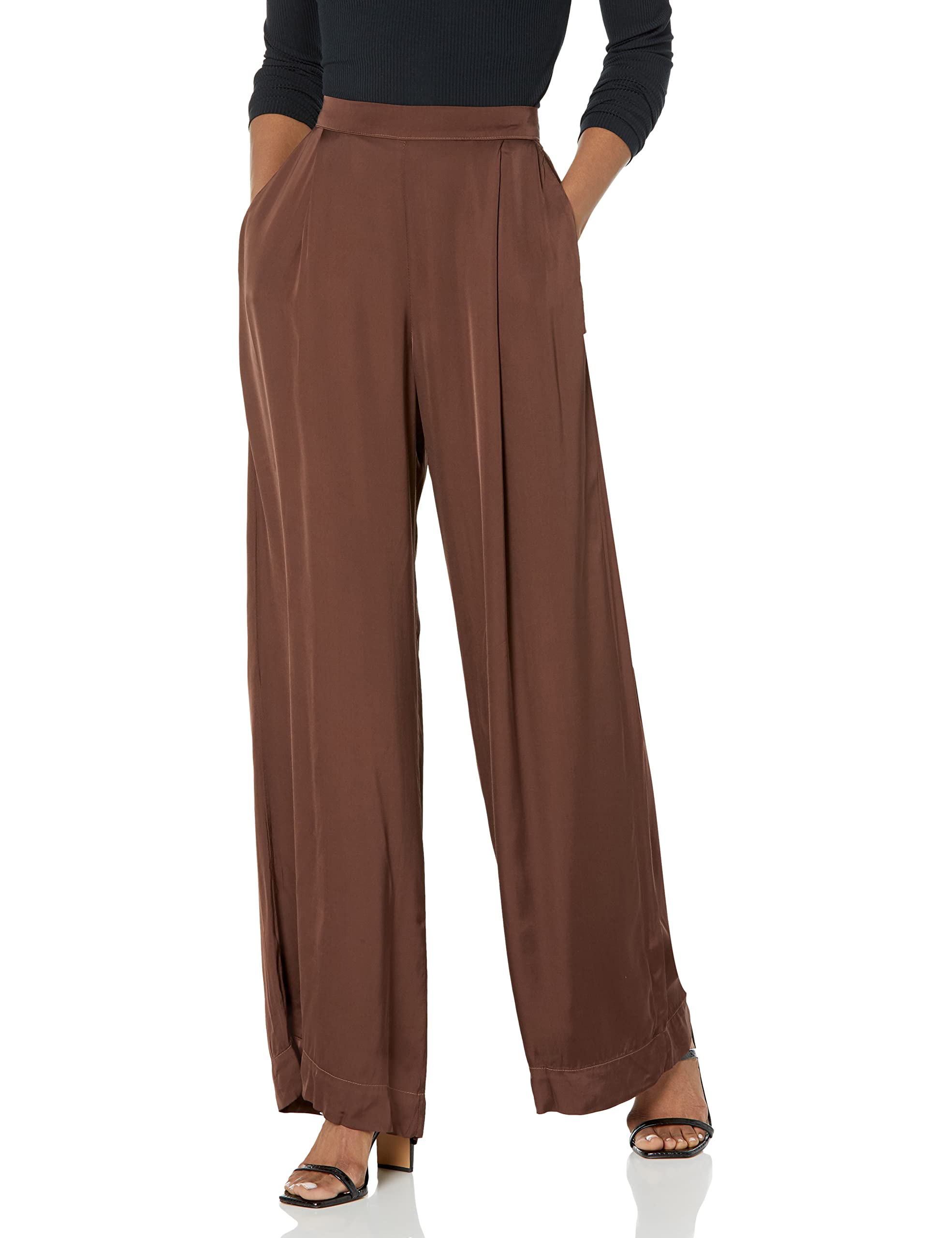 Velvet by Graham Spencer Womens Livi Satin Wide Leg Pants