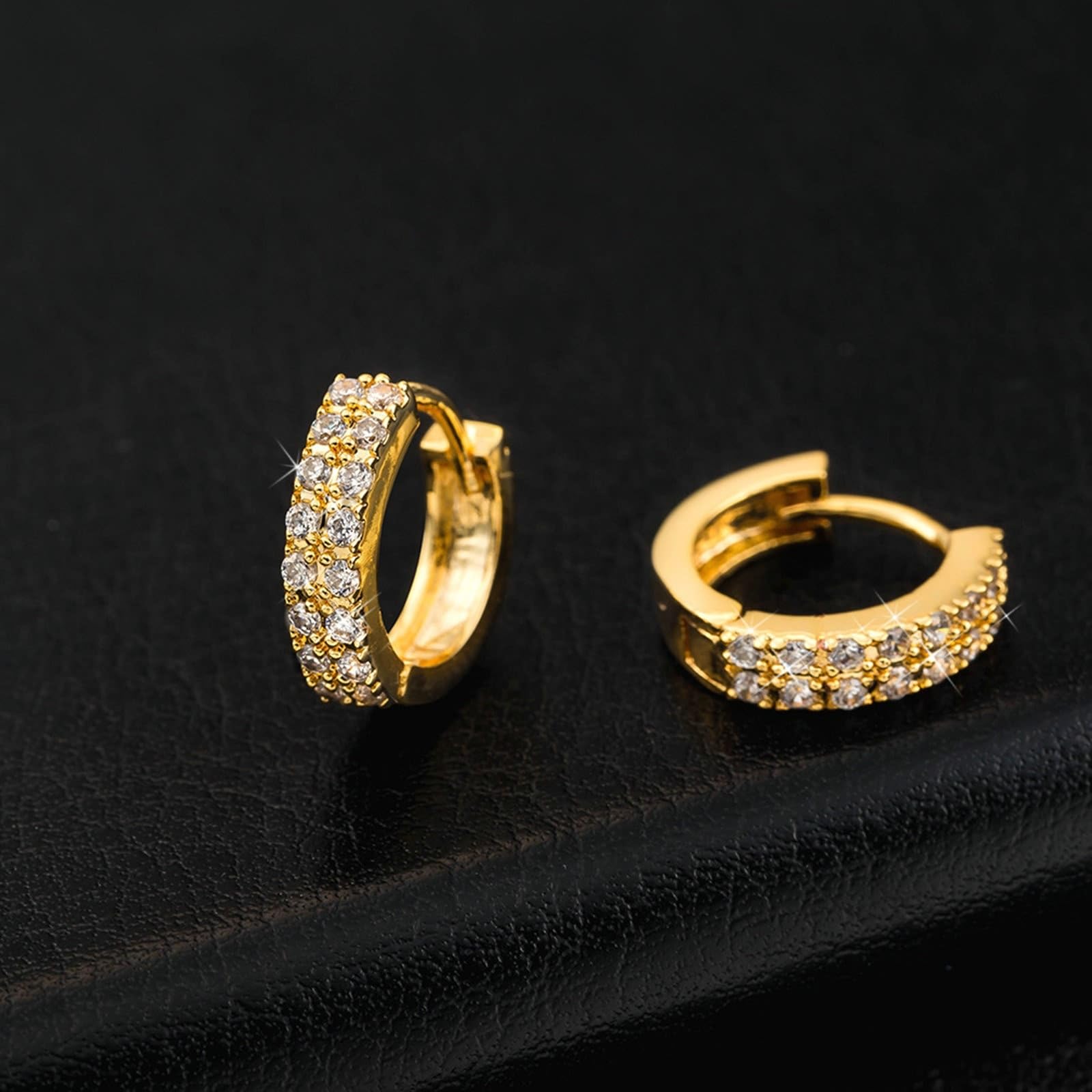 Pendientes de oro amarillo 375 de 9 quilates, moissanita, doble fila de piedras de aro, pendientes de aro de oro Au375 para mujer, pequeños joyas de oro auténtico