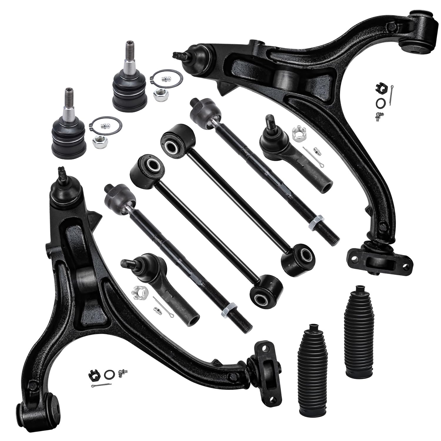 Detroit Axle - 12pc Front End Suspension Kit for Jeep 2005-2010 Grand Cherokee Commander, 2 Lower Control Arms 4 Tie Rods 2 Sway Bars 2 Boots 2 Upper Ball Joints 2006 2007 2008 2009 Replacement