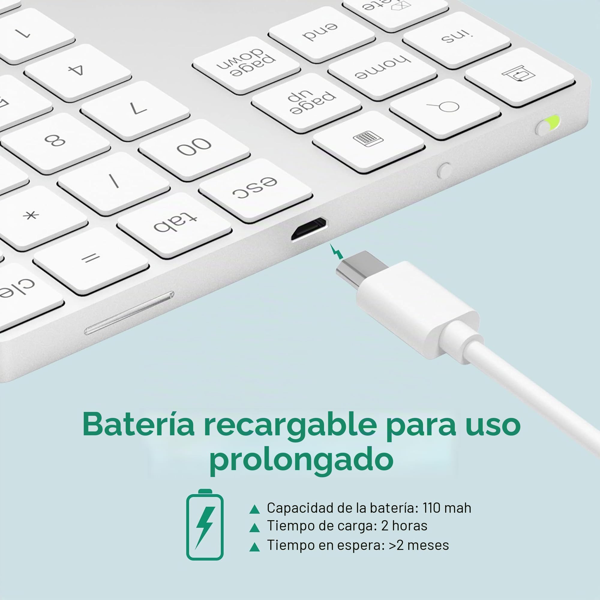 Teclado Numérico Inalámbrico, Mini Teclado Bluetooth con 34 Teclas para Apple PC soporta Sistema Windows, iOS, Android, Plata