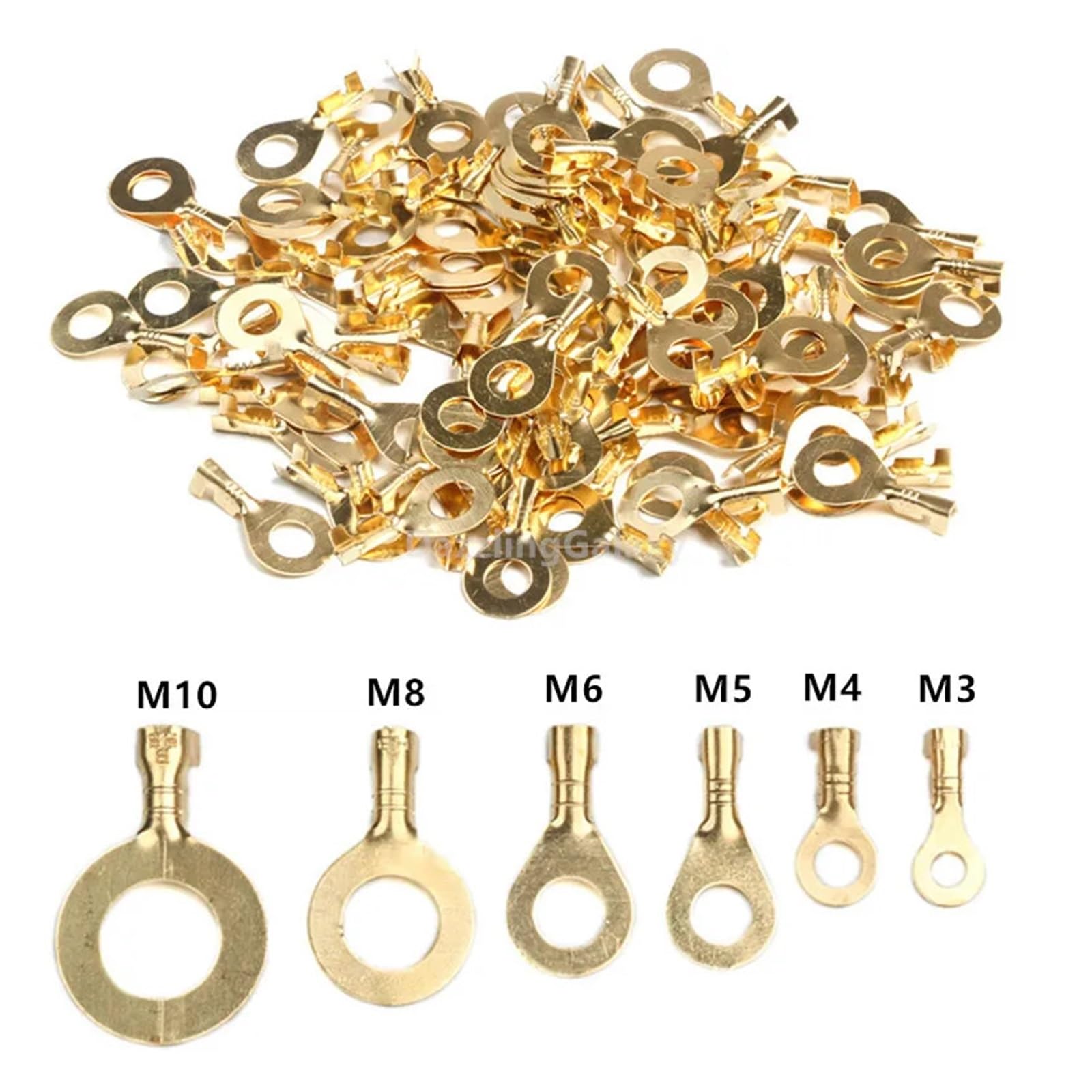 50 Stück Ringkabelschuh-Klemmen, Verschiedene freiliegende, Nicht isolierte Steckverbinder, 3,2–6,2 mm Draht-Kabel-Steckverbinder, Messing-Klemmen-Set(M8 8.2MM)