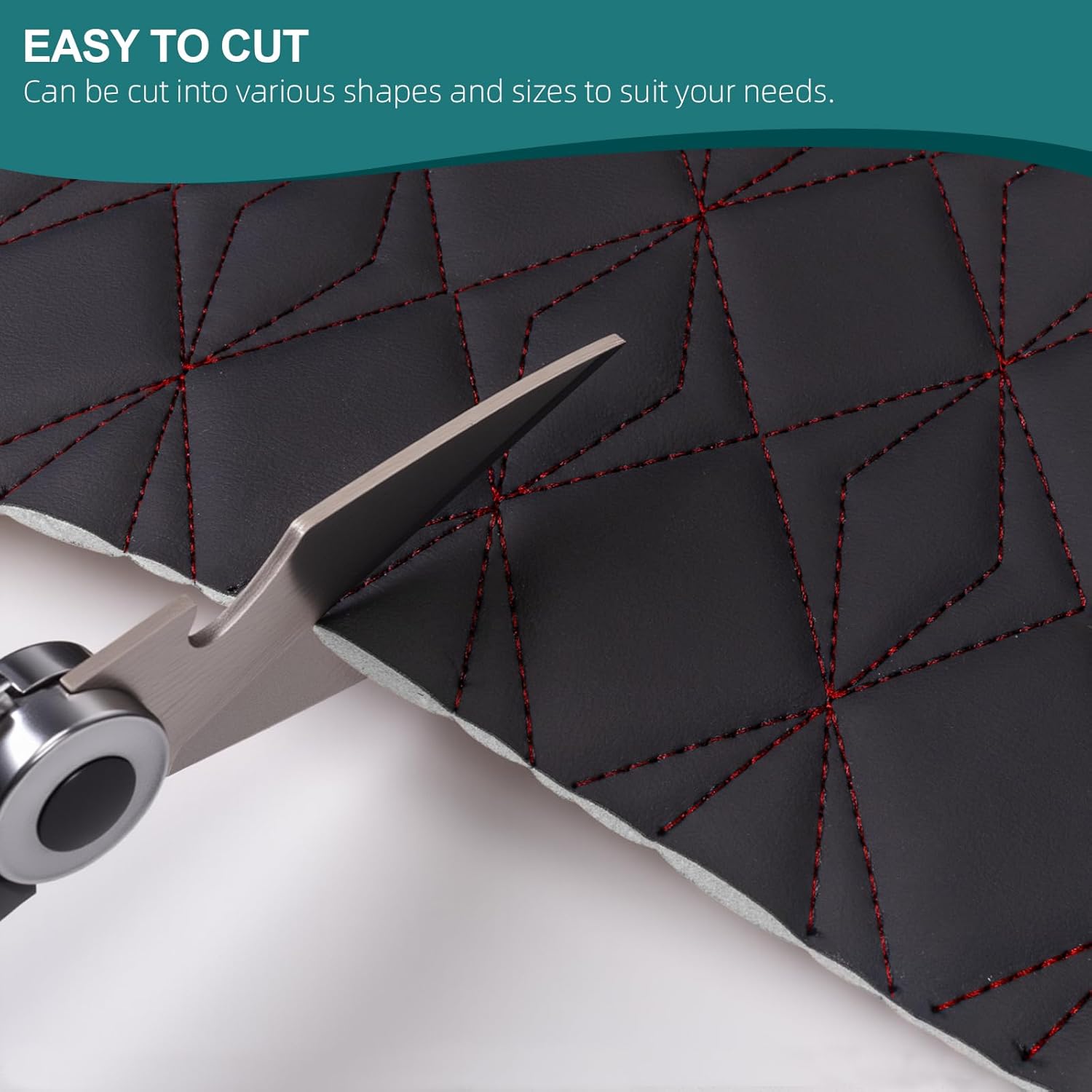 1 Yard Vinyl Fabric 64 in Wide Nappa Leather with 2.3" Sponge Foam Backed 2"×2.5" Diamond Pattern Auto Headliner Furniture Upholstery, Black with Red Line