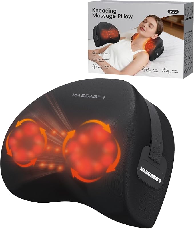 Masajeador de cuello con calor, almohada masajeadora Shiatsu inalámbrica para cuello y hombros, amasado 3D de tejido profundo, 3 modos e intensidad ajustable para aliviar el dolor muscular, viajes en casa, oficina, regalo para mamá papá, negro