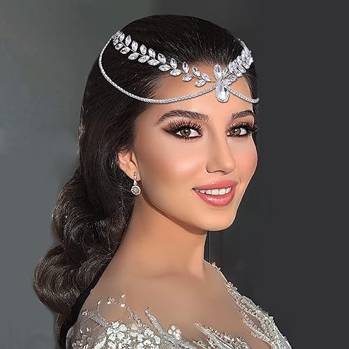 HONGMEI Diadema de boda para la frente, adorno para el cabello, diamantes de imitación, accesorios hechos a mano, cadena para la frente con peine