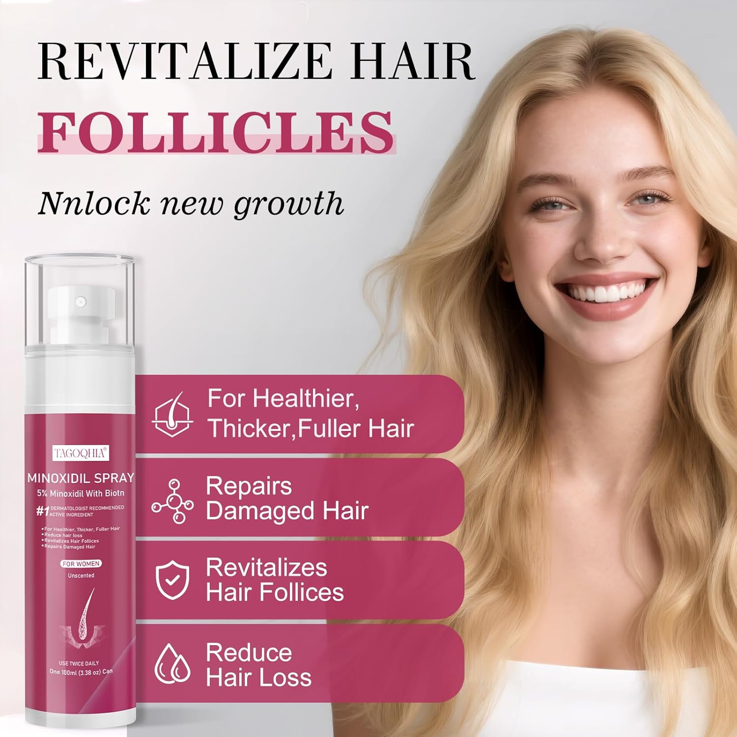 5% Minoxidil for Women Hair Regrowth Spray, hers hair regrowth treatment Infused with Biotin, Extra Strength Treatment to Combat Hair Loss and Thinning, 6 Bottles（100 Ml) - Image 7