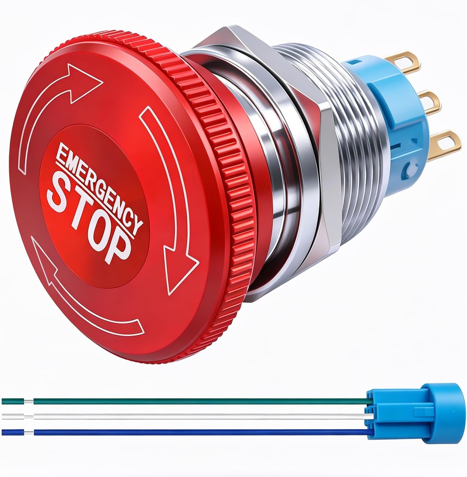 mxuteuk 22mm Stainless Steel Metal Latching Emergency Stop Push Button Switch with Connection Plug 12-220V 3A 1NO 1NC,MXU-DT-CT