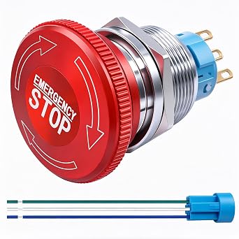 mxuteuk 22mm Stainless Steel Metal Latching Emergency Stop Push Button Switch with Connection Plug 12-220V 3A 1NO 1NC,MXU-DT-CT