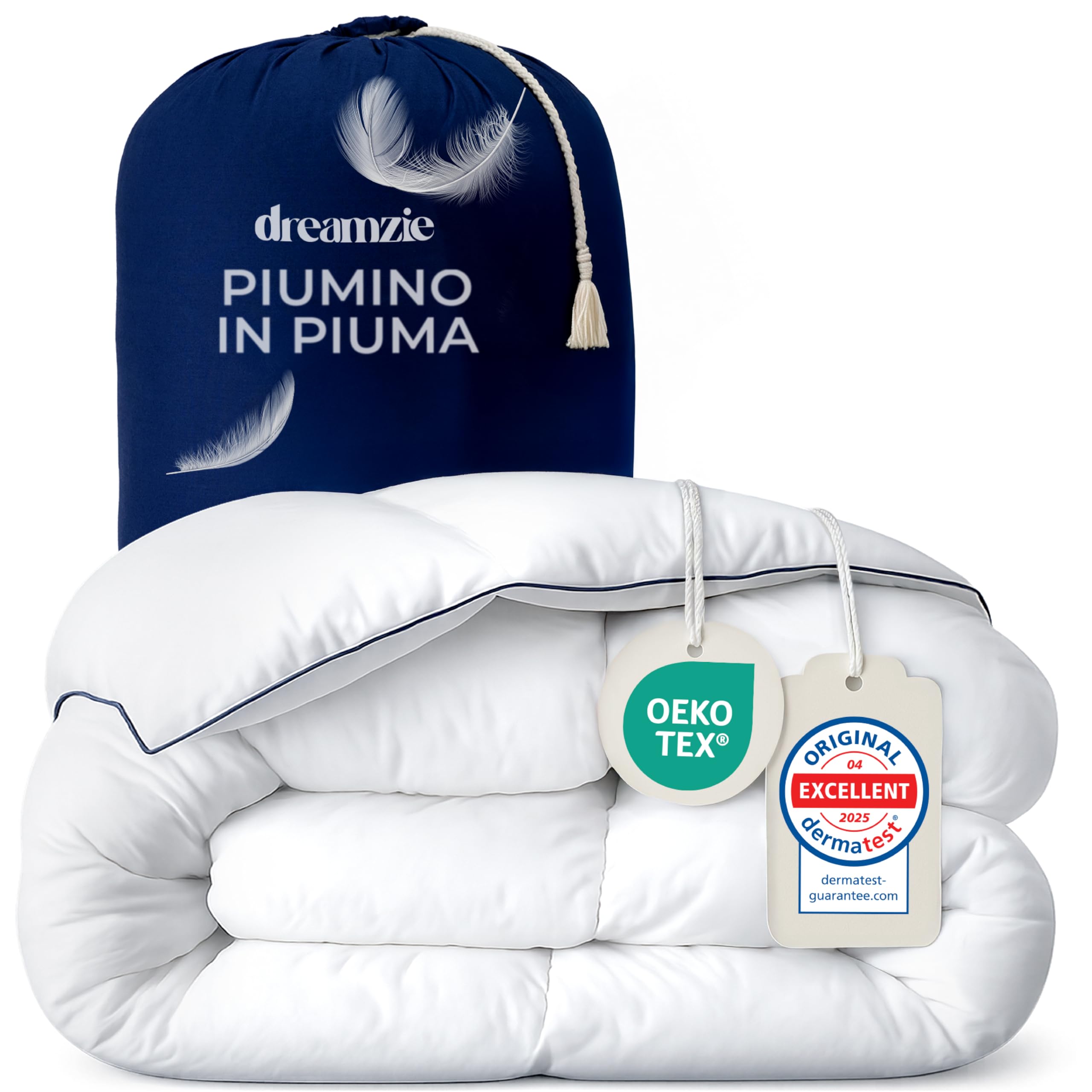 Dreamzie - Edredón de Plumas Ultracómodo Nordico Cama 220x240 cm - Duvet y Plumón de Pato 450gsm – Certificado Oeko-Tex, Downpass y RDS para Bienestar Animal OEKO-TEX STANDARD 100