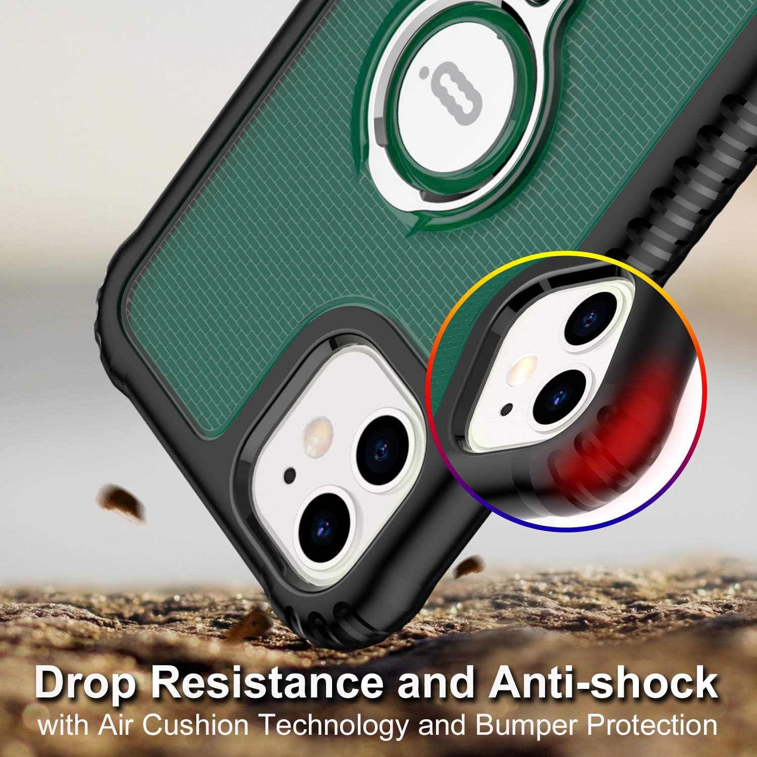 ICONFLANG Compatible with Phone Case for iPhone 11 with Ring Kickstand Shock Resistance Transparent Protection case [Compatible Magnetic Car Mount Holder] 6.1inch (Transparent Green)