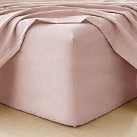 Vista 23 de MooMee Sábana bajera ajustable de solo 100% algodón lavado con textura parecida al lino, transpirable, duradera, suave, cómoda, bolsillo profundo