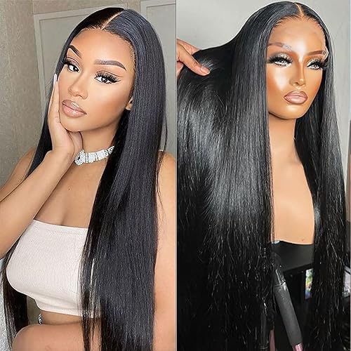 Aochedi Pelucas de cabello humano sin pegamento 360 de encaje completo para mujer, pelucas de cabello humano lacio con encaje frontal, densidad de