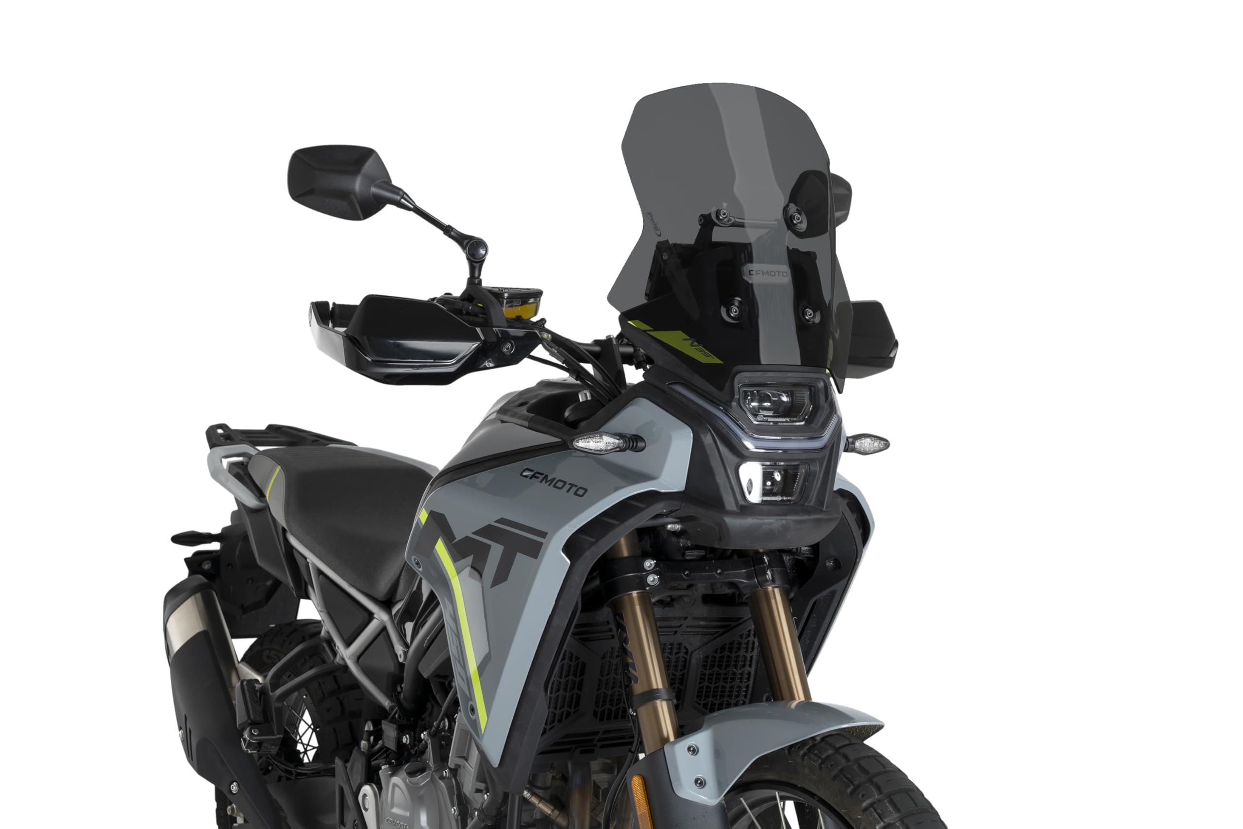 Puig 22322F Touring Windshield to improve rider’s aerodynamic protection with adventure design; made of durable acrylic with rounded edges, Dark Smoke