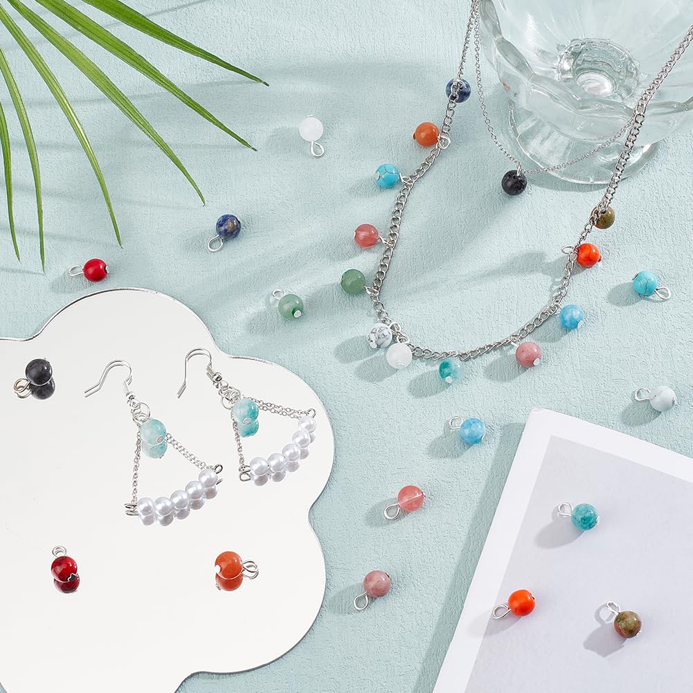 PH PandaHall 150pcs 15 Stile Natürliche Edelstein-Anhänger 8mm Runde Stein Charms Naturstein-Anhänger Edelstein-Anhänger Kristall-Stein-Anhänger für Halskette, Armband, Ohrring, Schmuck, DIY-Handwerk
