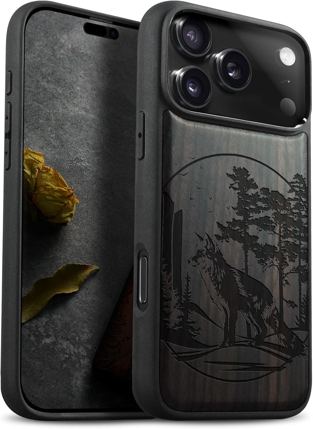 Carveit Magnetic Wooden Case for iPhone 17 Pro Max Case, Wood Artisan Engraved & Black Soft TPU Shockproof Cover, Compatible with MagSafe Wireless Chargers (The Celtic Tree of Life) Rosy