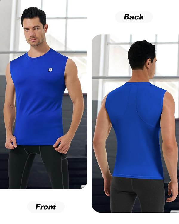 Runhit 3 Pack Compression Tank Top Men Workout Athletic Undershirt Breathable Sports Base Layer Shirts for Running Basketball Black/White/Royal 3XL by Runhit - Used condition - Image 2