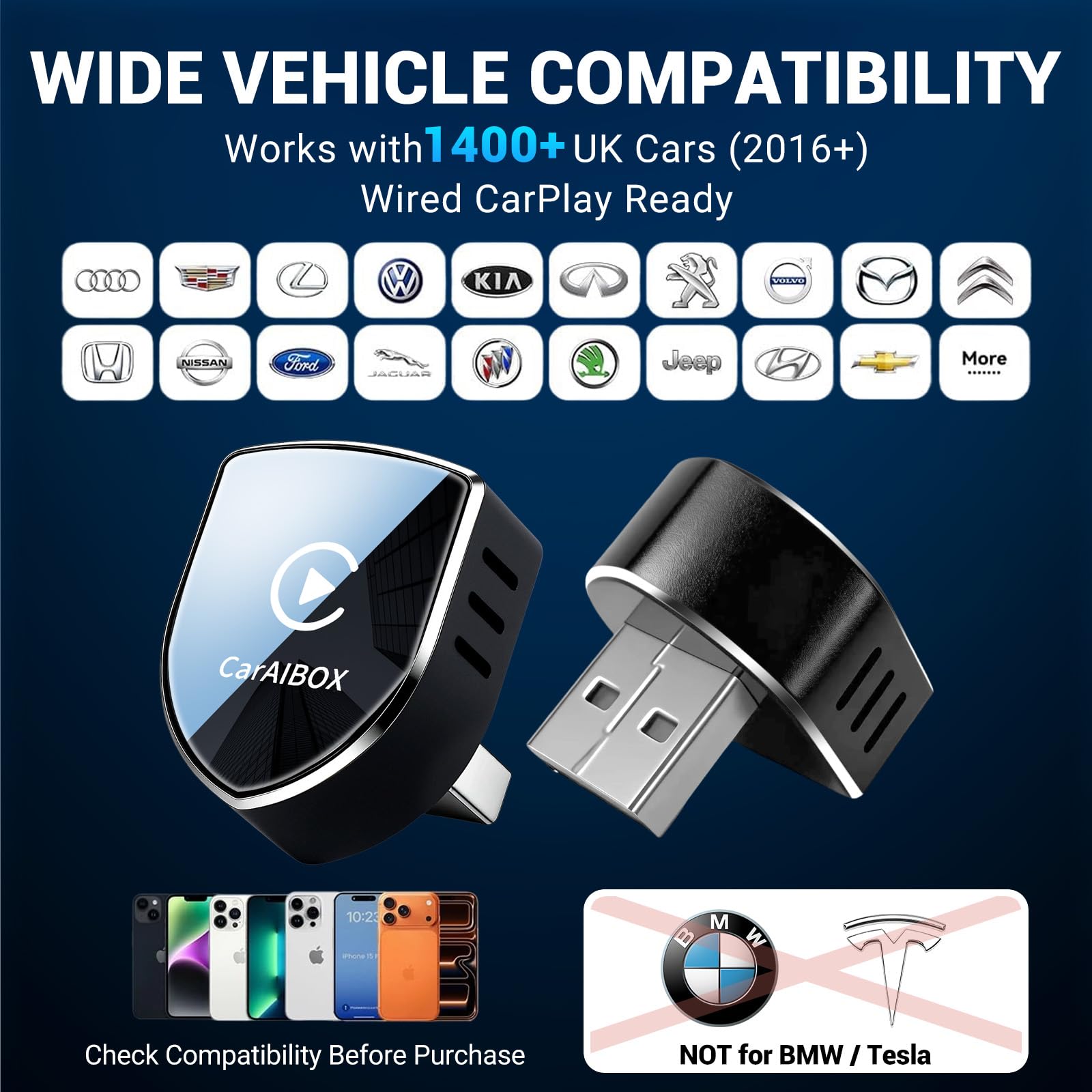 Wireless CarPlay Adapter UK - 2026 Apple Car Play Wireless Adapter, 2-in-1 Android Auto Dongle, Mini Plug & Play for Wired CarPlay, USB-A & C, WiFi 6 No Lag Auto-Connect — view 6