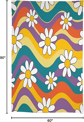 Miniatura 1438 de Mantel floral hippie, diseño retro de los años 70, naranja, rosa, azul, floral, bohemio, estampado estético de margaritas, para fiesta, picnic