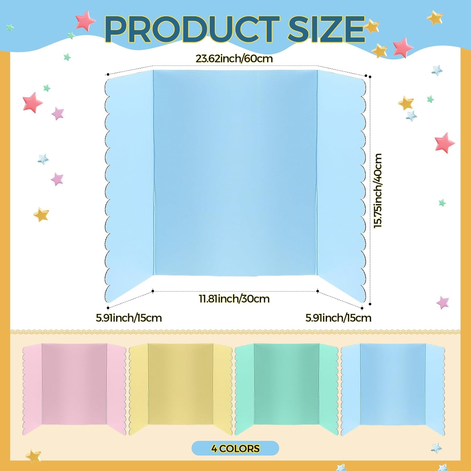 4 pack 24 x 16 trifold poster board tri fold poster boards foldable corrugated presentation display scalloped borders for science fair events, school projects, exhibitions (macaron) 24" x 16" macaron