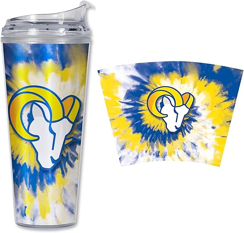 Miniatura 44 de Rico Industries NFL Football Glitter 24 onzas Vaso de purpurina acrílico con tapa con bisagra, Vaso de doble pared oficialmente licenciado