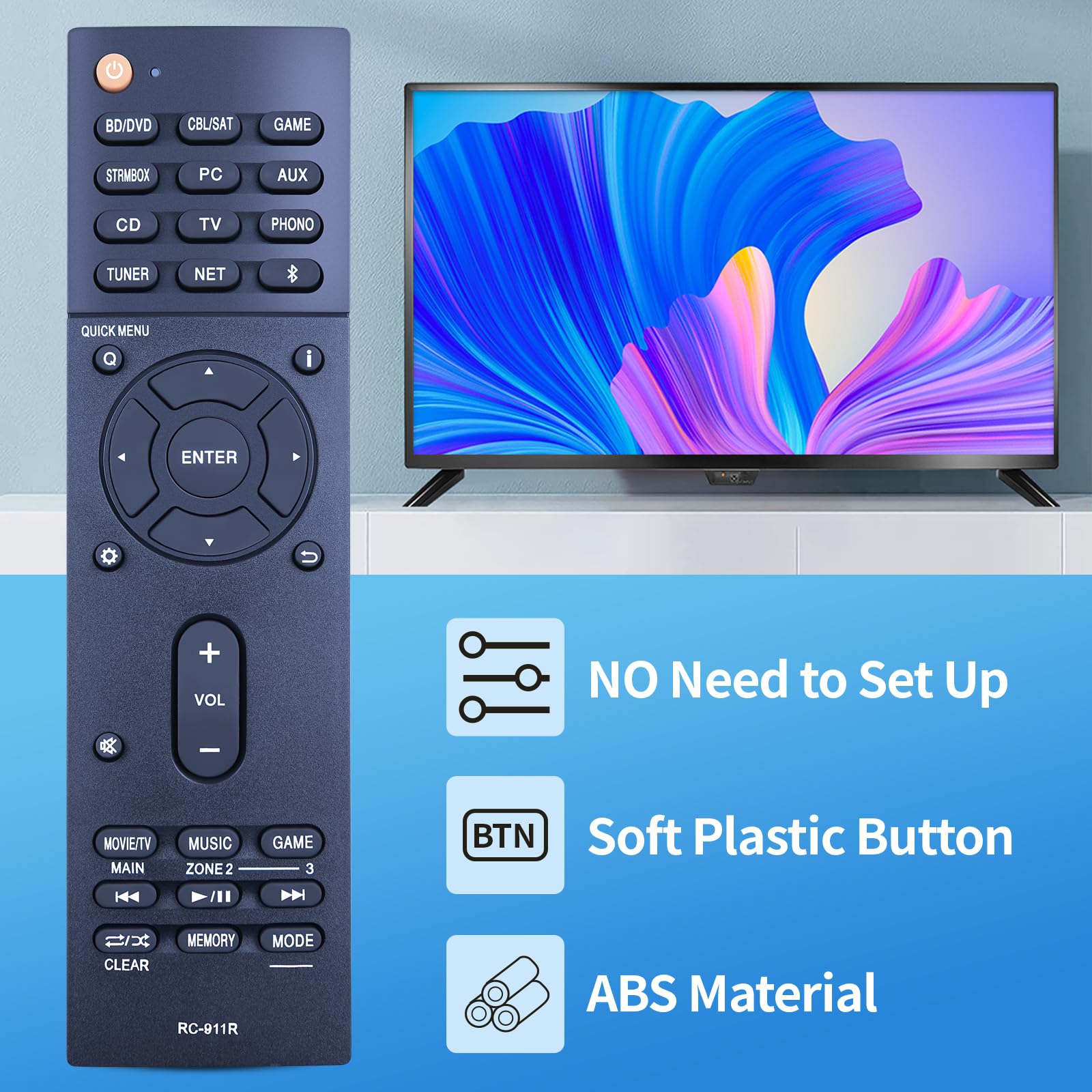 GOUYESHO RC-911R Replacement Remote Control TX-NR575 TX-NR585 TX-NR656 TX-NR676 TX-NR686 TX-NR757 TX-NR777 TX-NR787 TX-RZ610 TX-RZ610 TX-RZ710 TX-RZ720 Compatible with Onkyo AV Network Receiver - Image 3