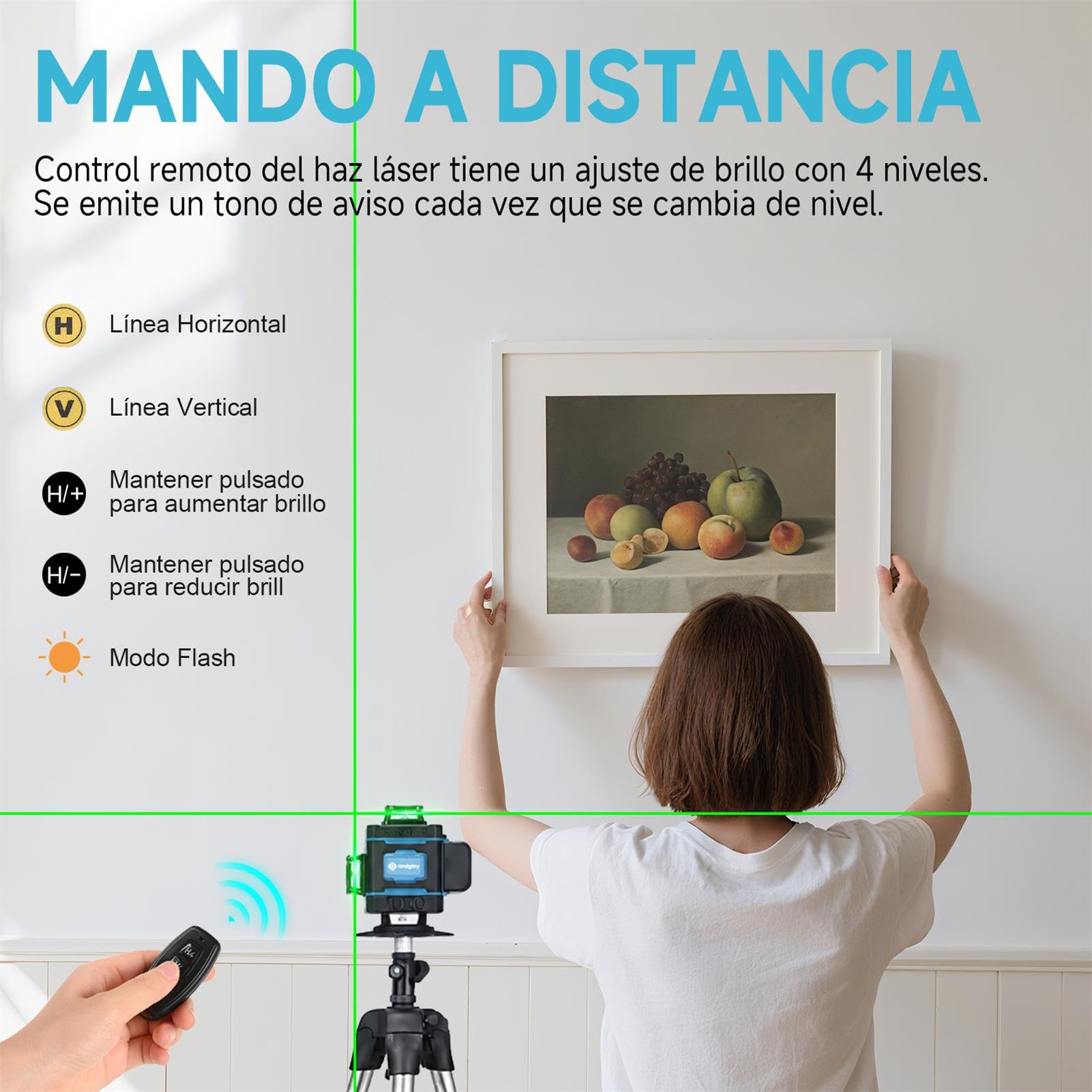 Nivel Laser Autonivelante 4 x 360° - ansigtny 4D 16 líneas Verde Nivel Láser Multifuncional Profesional Laser Level con 1.5 M Trípode & 6000 mAh Batería Recargable