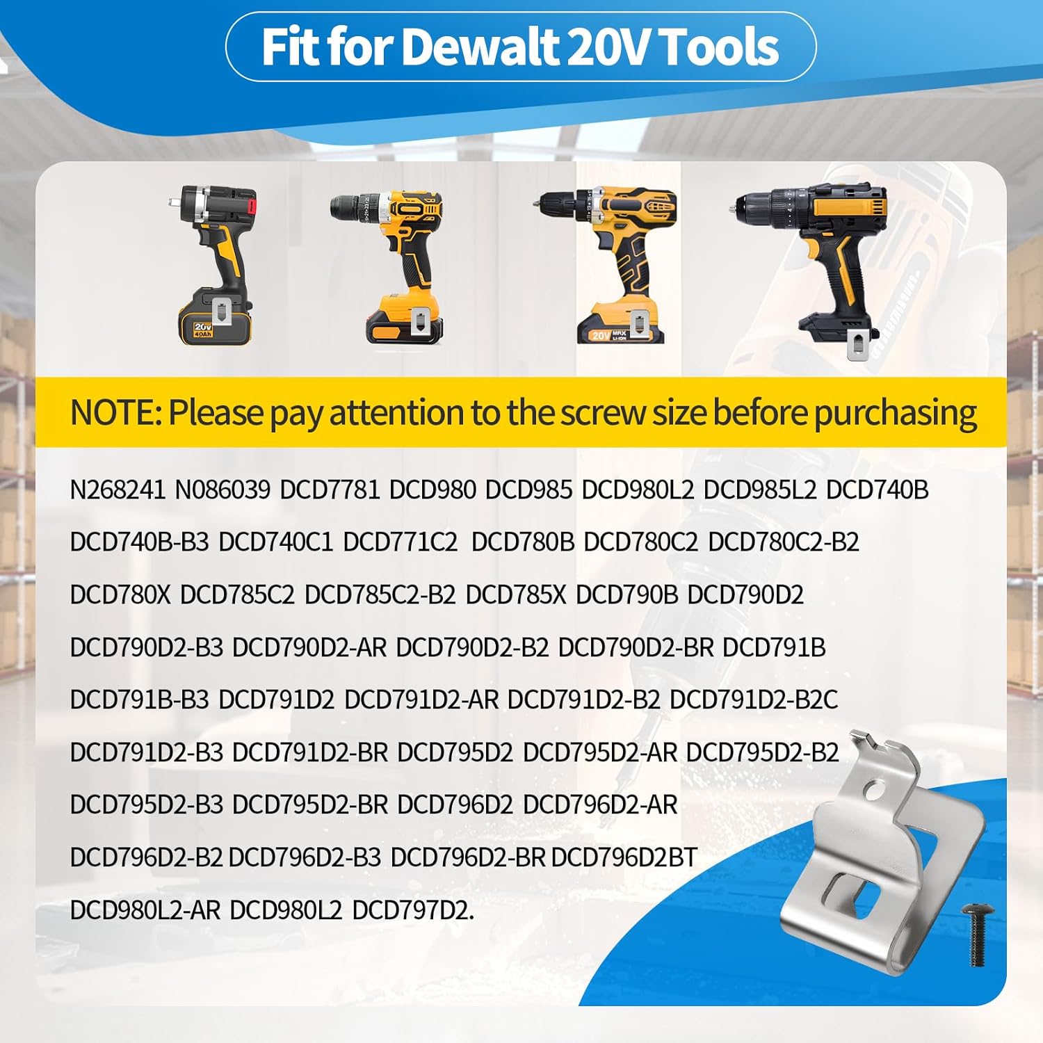 4PCS Belt Clips for Dewalt, Premium 304 Stainless Steel Replacement Clip, with Screws, for Dewalt DCD7771 Compatible with 20V Power Tools for N268241 N086039 DCD980 DCD985 DCD980L2