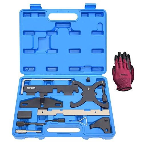 Yuesstloo 13PCS Engine Camshaft Timing Locking Tool Kit & Flywheel Locking Tool 303-393, Compatible with Ford 1.5 1.6 Focus Fiesta Mazda Fusion VCT Ecoboost, with Carrying Case & Gloves