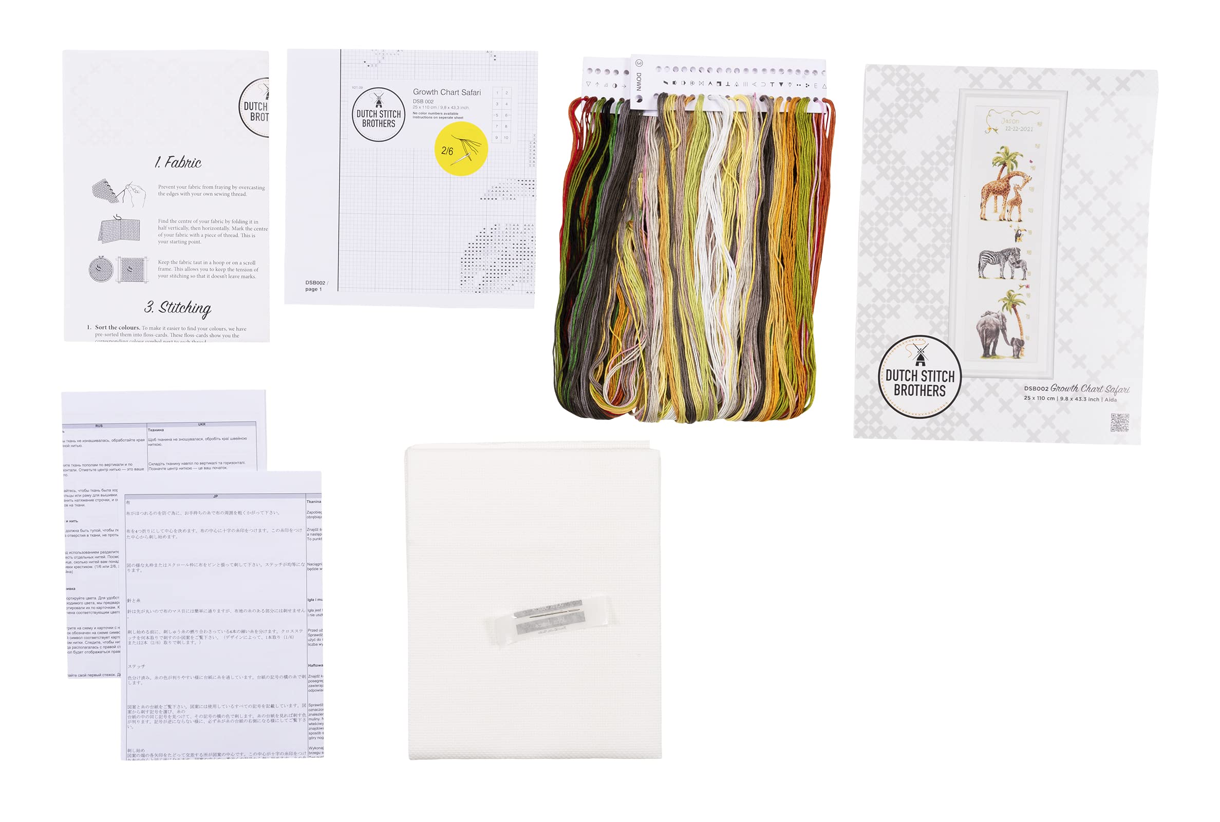 DUTCH STITCH BROTHERS - Kit de broderie au point de croix compté - DSB002A - Courbe de croissance Safari - Aida blanc - 110 x 25 cm - DIY pour adultes