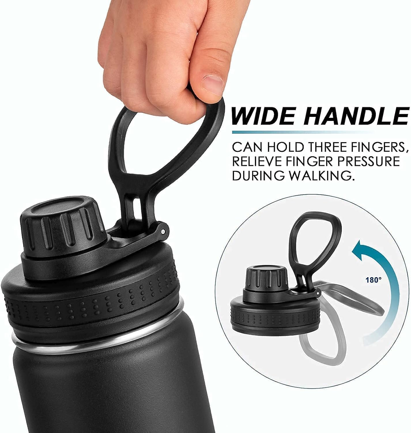 koodee Water Bottle for School-12 oz Stainless Steel Vacuum Insulated Wide Mouth Water Flask with Leakproof Spout Lid (Black) - Image 5