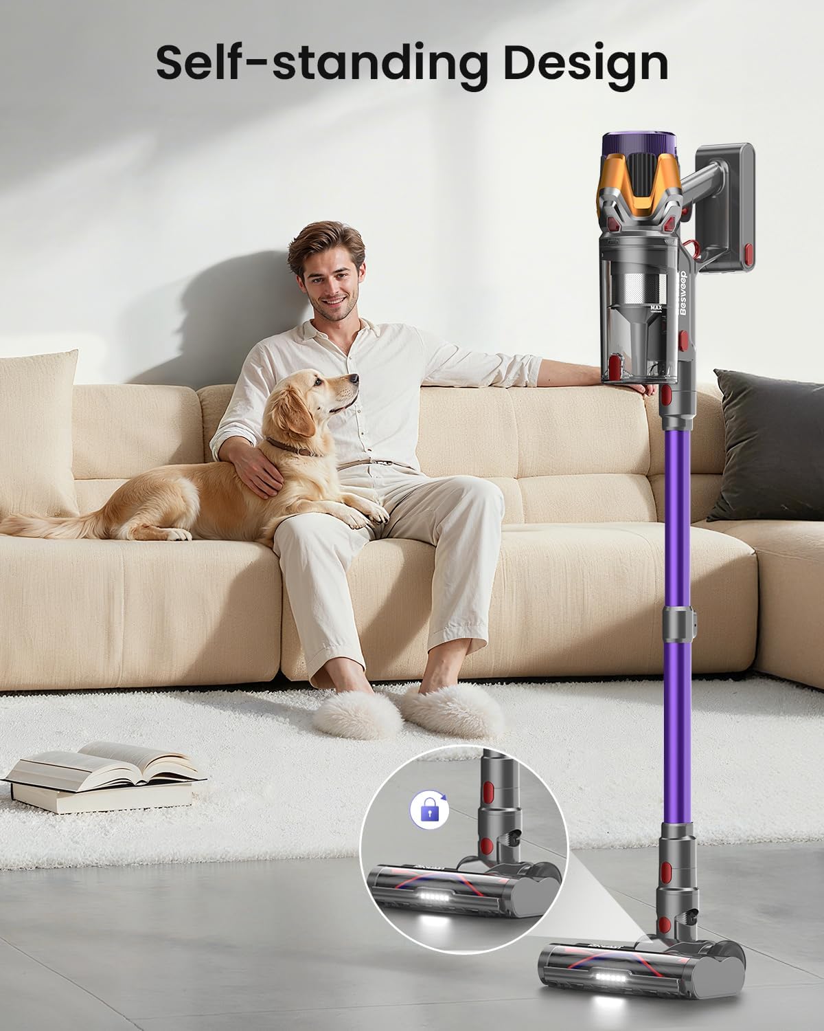 Cordless Vacuum Cleaner 55Kpa/650W/70Mins,1.8L Self Standing Stick Vacuum,Upgraded Vacuum Cordless with Hurricane Mode,Touch Screen,Anti-Tangle Wireless Vacuum,Vacuum Cleaners for Home/Pet Hair/Carpet - Image 7