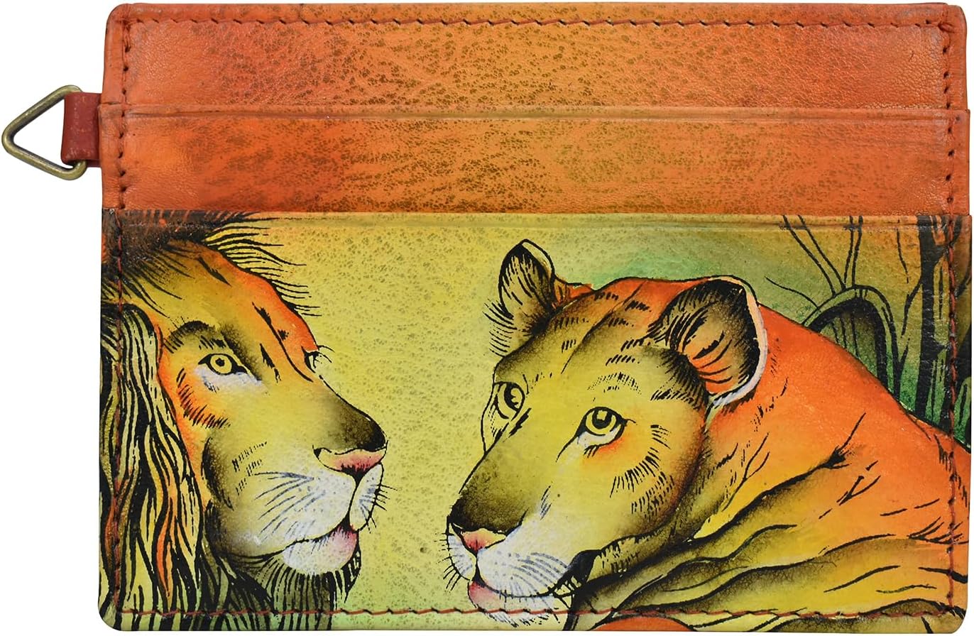 Anna by Anuschka Hand Painted Womens Genuine Leather Credit Card Case, Lion In Love