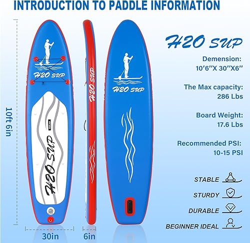 Miniatura 4 de H2OSUP Inflatable Stand Up Paddle Board 10'6''10' × 30" × 6" with Premium SUP Paddle Board Accessories & Backpack, Ultra-Light, Wide Stable Design,