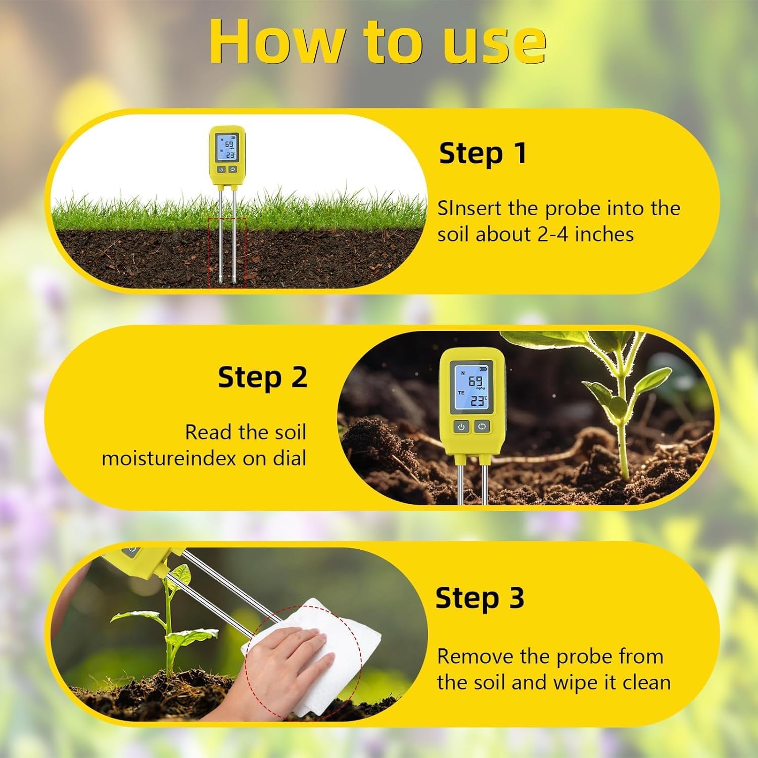 4 en 1 probador de Suelo, nitrógeno, fósforo, probador de potasio NPK con Pantalla Digital LCD, medidor de analizador de Suelo para jardinería, césped, Agricultura y Plantas al Aire Libre