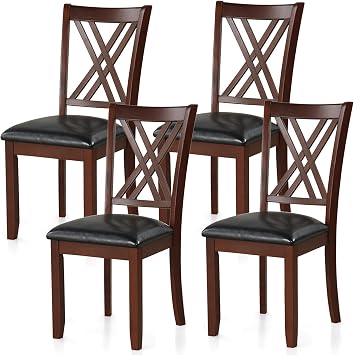 NAFORT High Back Dining Chairs, Vintage Upholstered Dining Room Chairs, Faux Leather Kitchen Chair with Solid Rubber Wood Legs Lattice Back, Set of 4