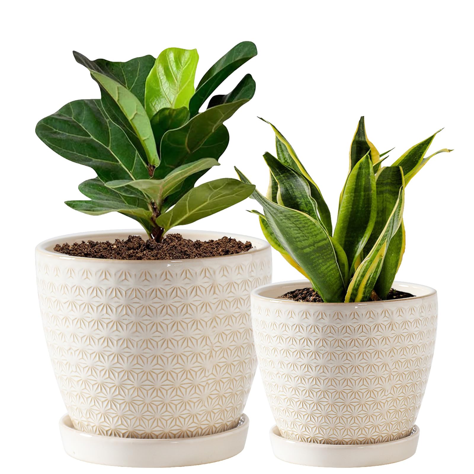 Swkien Plant Pots 6.5 and 5.5 Inch Reactive Glaze White