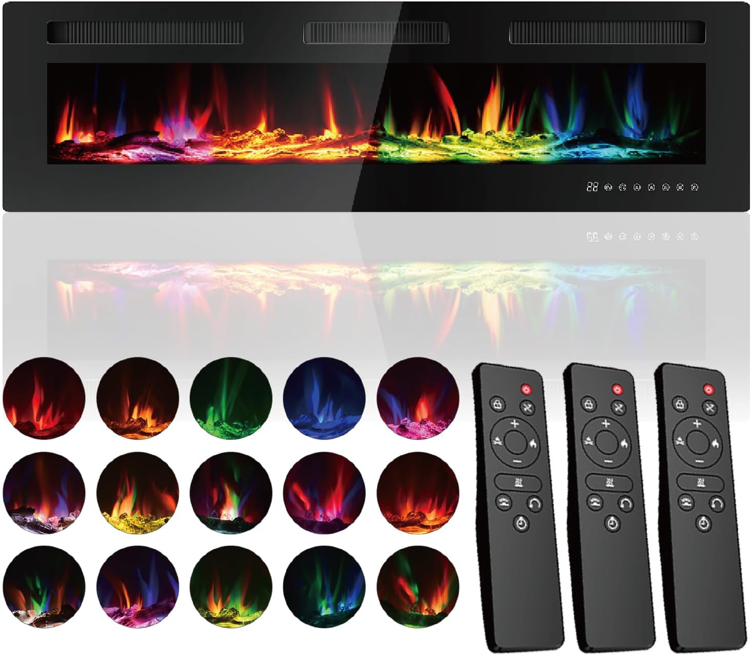 60" Electric Fireplace Insert| Wall Fireplace Electric with 3 Remote Controls |36 Custom Flame Effects — 6 Flame Speed＆6 Brightness Levels |225 Color Combinations |Fireplace with 12H Timer |750-1500W