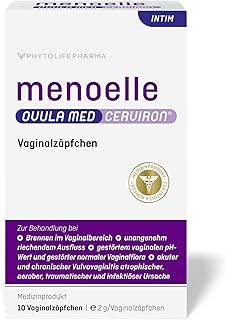 menoelle® OVULA med CERVIRON: Vaginalzäpfchen bei bakterieller Infektion & Pilz. Entzündung u. Scheidentrockenheit. Lindert Ausfluss, Brennen, Juckreiz, Geruch & Schmerzen beim Wasserlassen. 10 Stück.