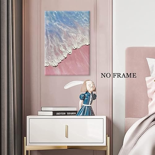 Miniatura 3 de Lienzo de playa rosa para pared, póster abstracto de océano azul, imagen de ola blanca, lienzo de paisaje marino rosa, azul, pintura de paisaje