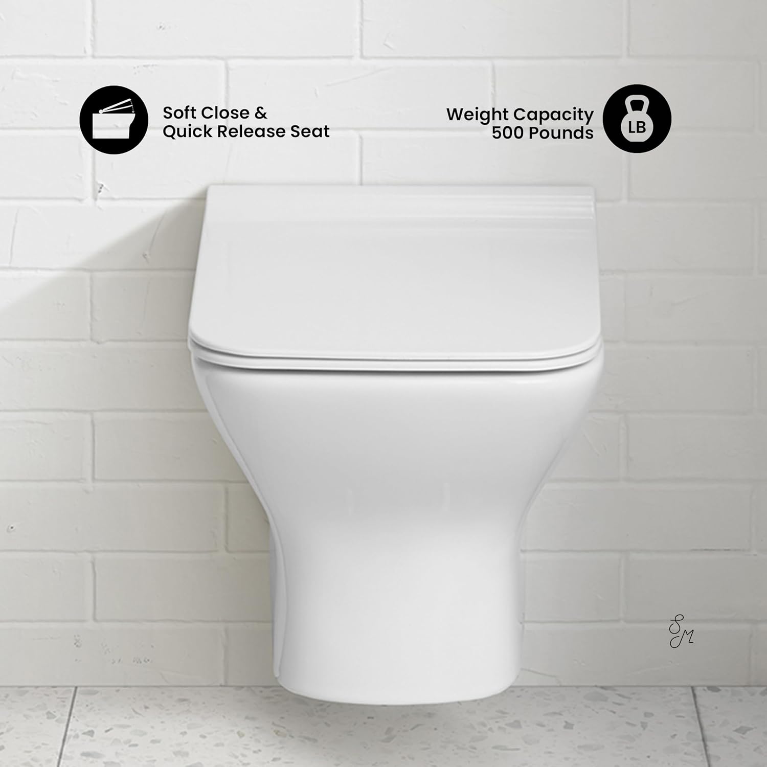 Swiss Madison Well Made Forever SM-WT455 Carré Wall Hung Toilet, Glossy White