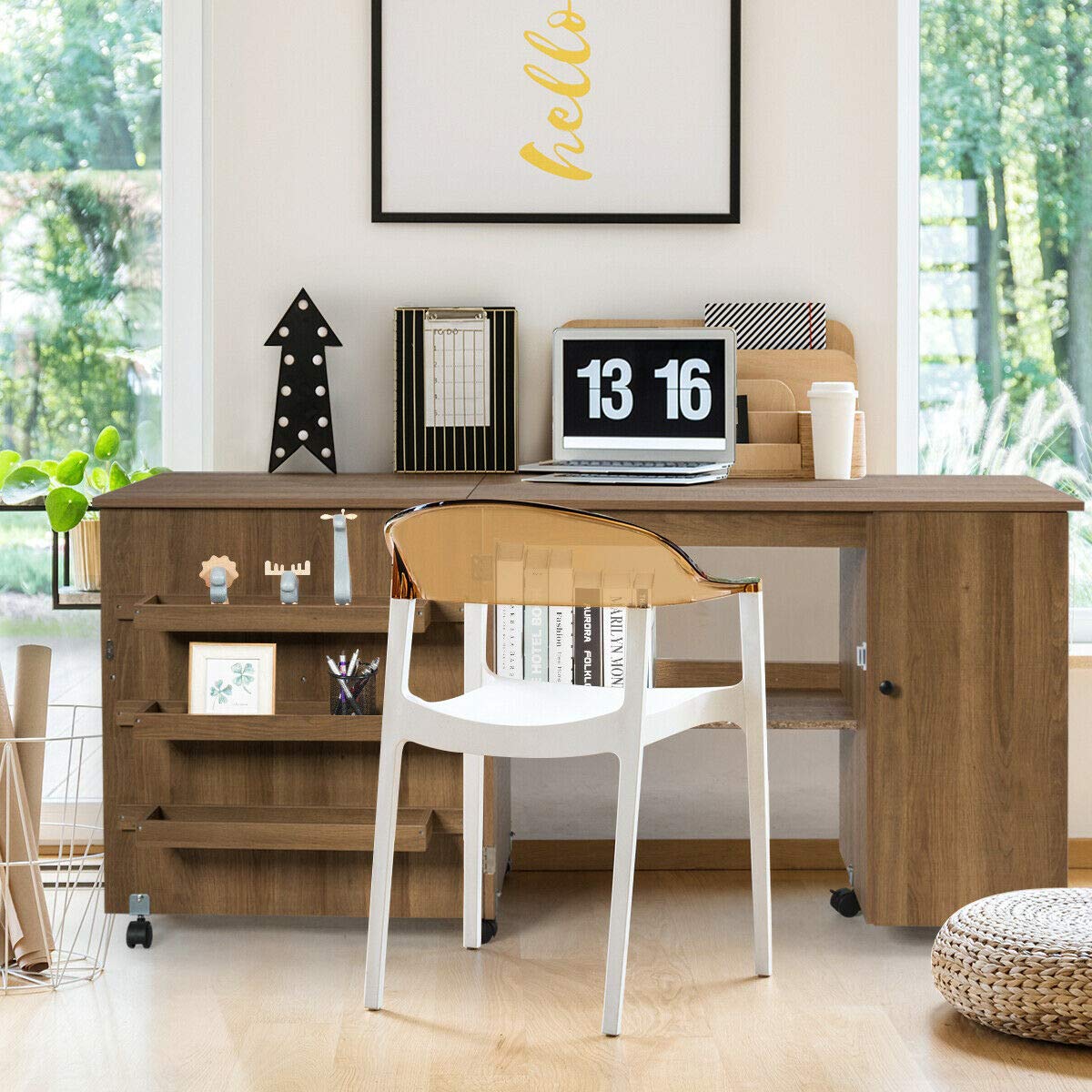 Table De Couture Pliante Avec Roues - Bureau D'appoint Multifonction Avec Rangements