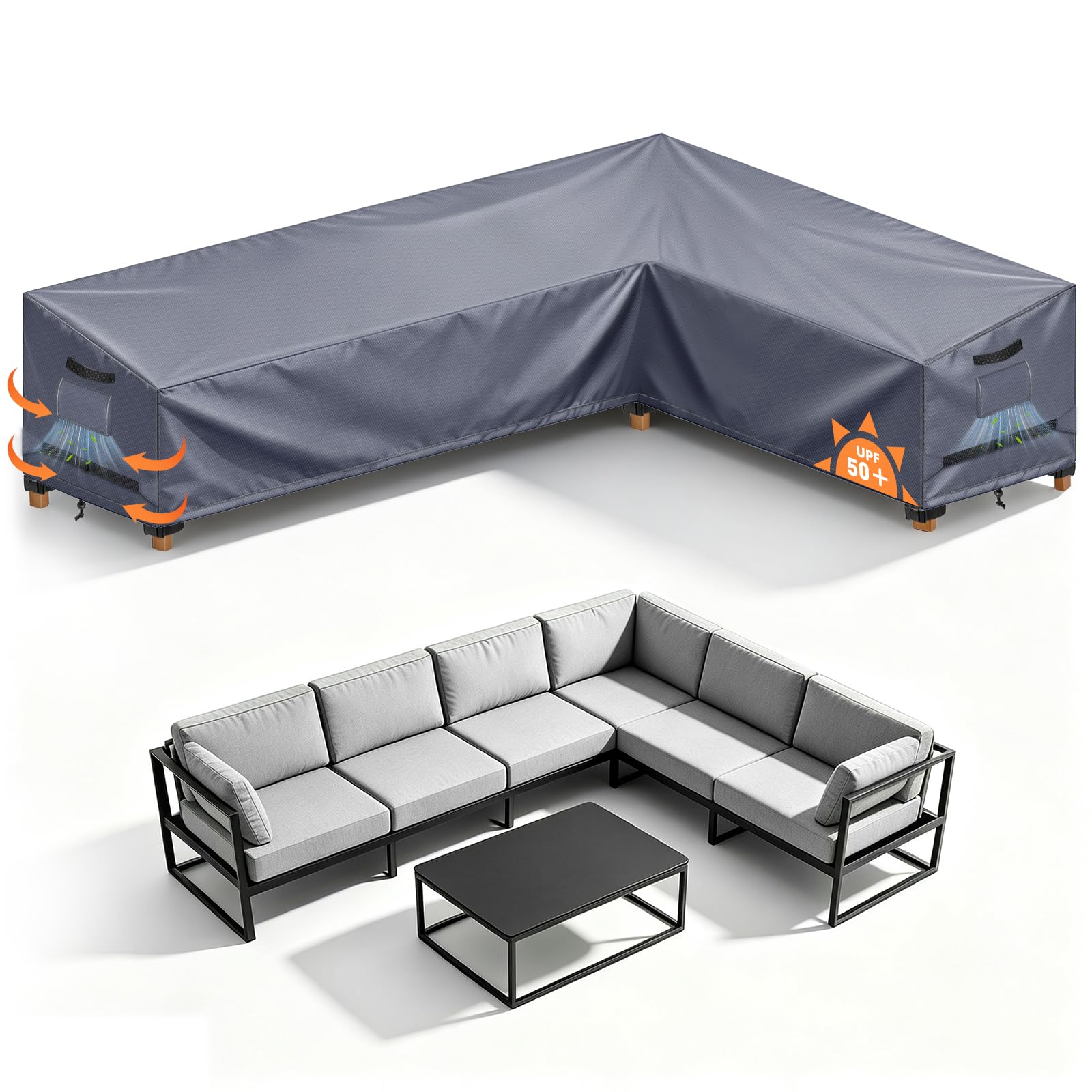 Garden L-Shape Furniture Corner Sofa Cover Waterproof, 250x180x90x80/65cm