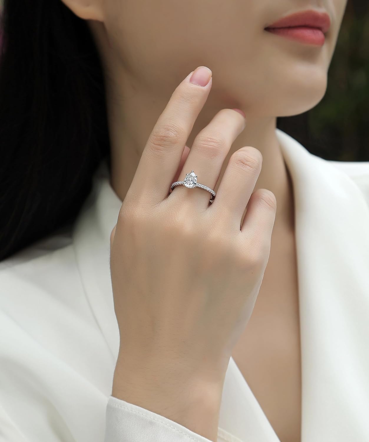 Pear Cut Moissanite Engagement Rings, 8 * 6mm Stone, 1ct D Color VVS1 Simulated Diamond, Sterling Silver Jewelry Wedding Promise Proposal birthday gift, All Size