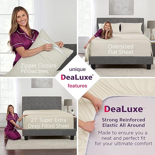 Miniatura 154 de Juego de sábanas de tamaño matrimonial – Juego de sábanas de bolsillo profundo – Juego de 4 piezas con sábana bajera de 21 pulgadas, sábana encimera