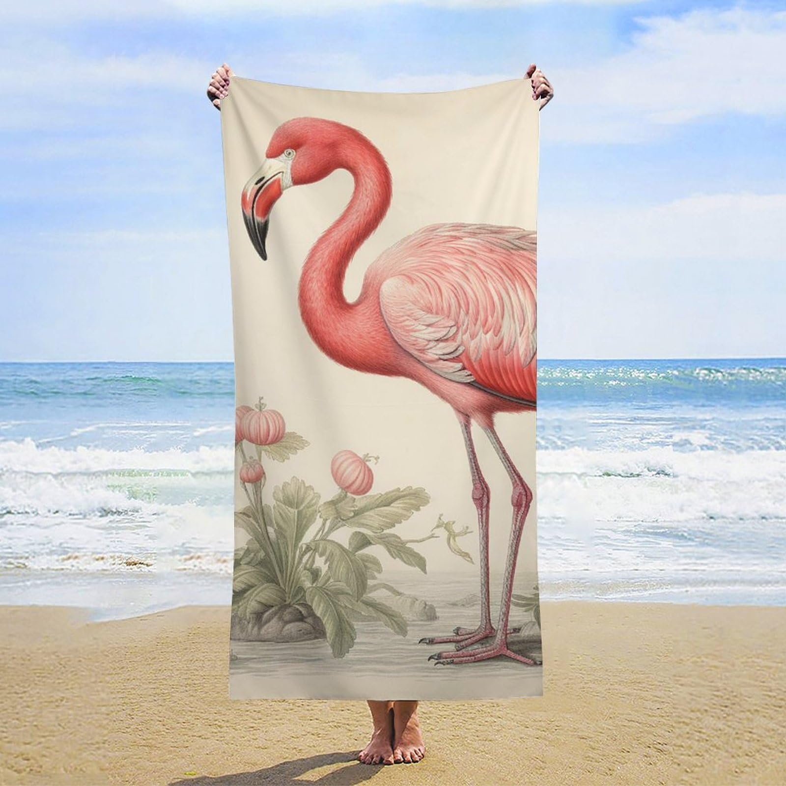NTVOWPZO Art Flamingo Beach Towel Oversized Microfiber Bath Towels Lightweight Sand Proof Beach Towels Absorbent Pool Towels for Swimming Yoga Bathroom Towel 31.5" X 63"