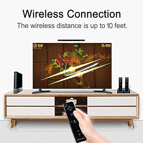 Vista 6 de Aokin Barra de sensor para Wii, barra de sensor de rayos infrarrojos inalámbrica de repuesto para consola Nintendo Wii y Wii U, incluye soporte